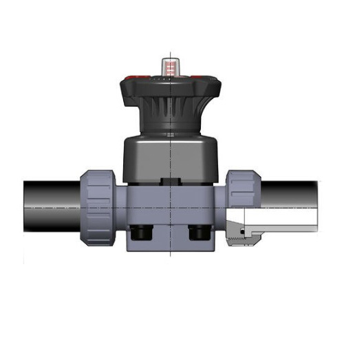 PVC-U Membranventil DK DIALOCK&reg;, Verschraubung mit PE100-LS-Stutzen, EPDM